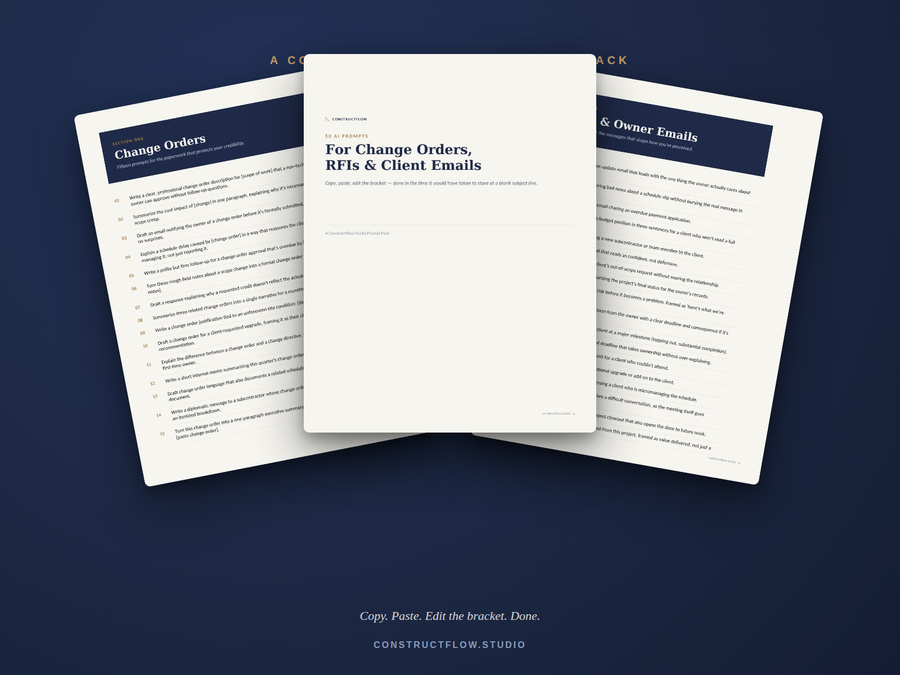 50 AI Prompts for Change Orders, RFIs & Client Emails — Construction PM Prompt Pack